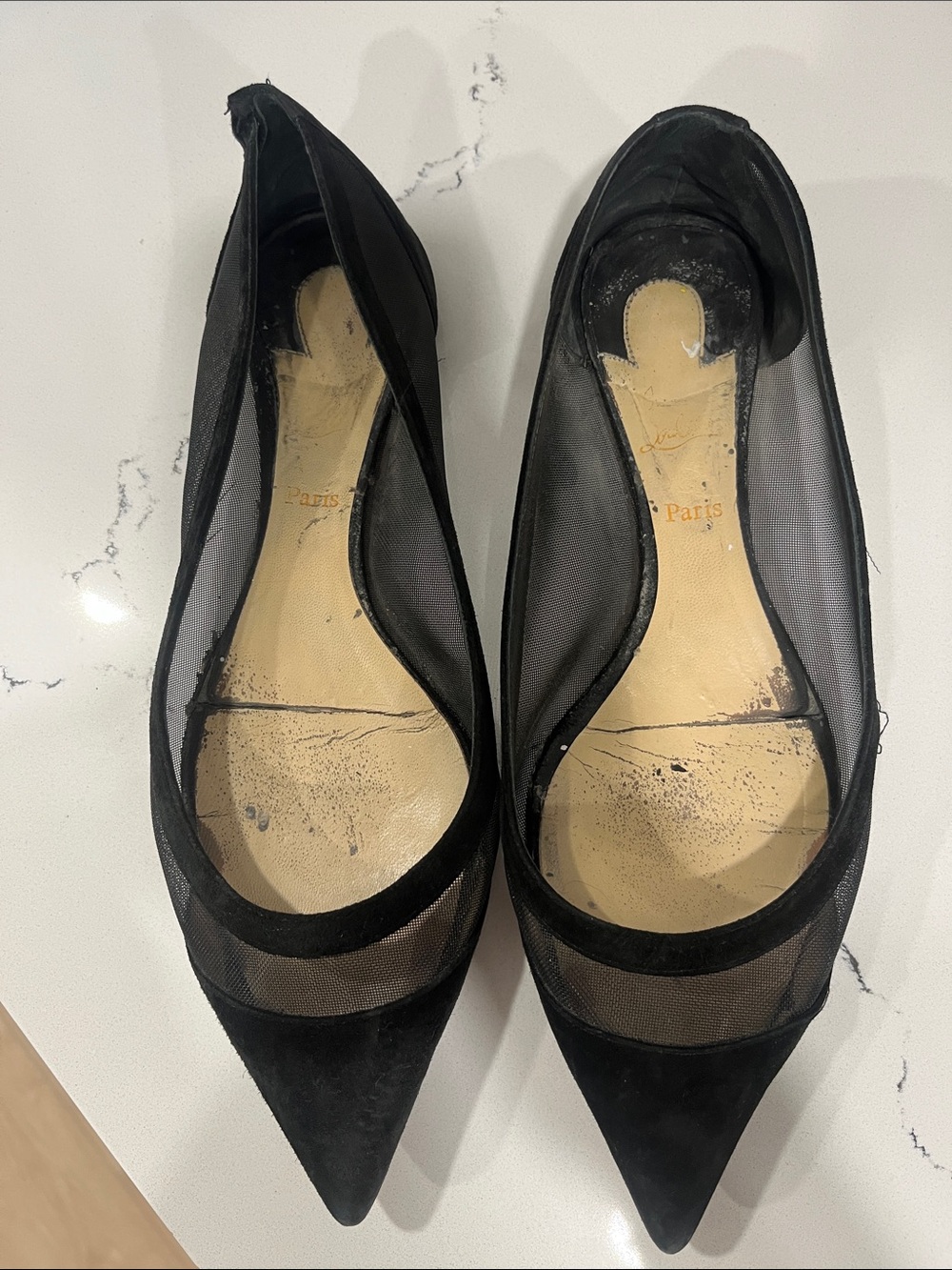 Christian Louboutin Black Mesh Pointed Flats with Signature Red Sole - Picture 4 of 4